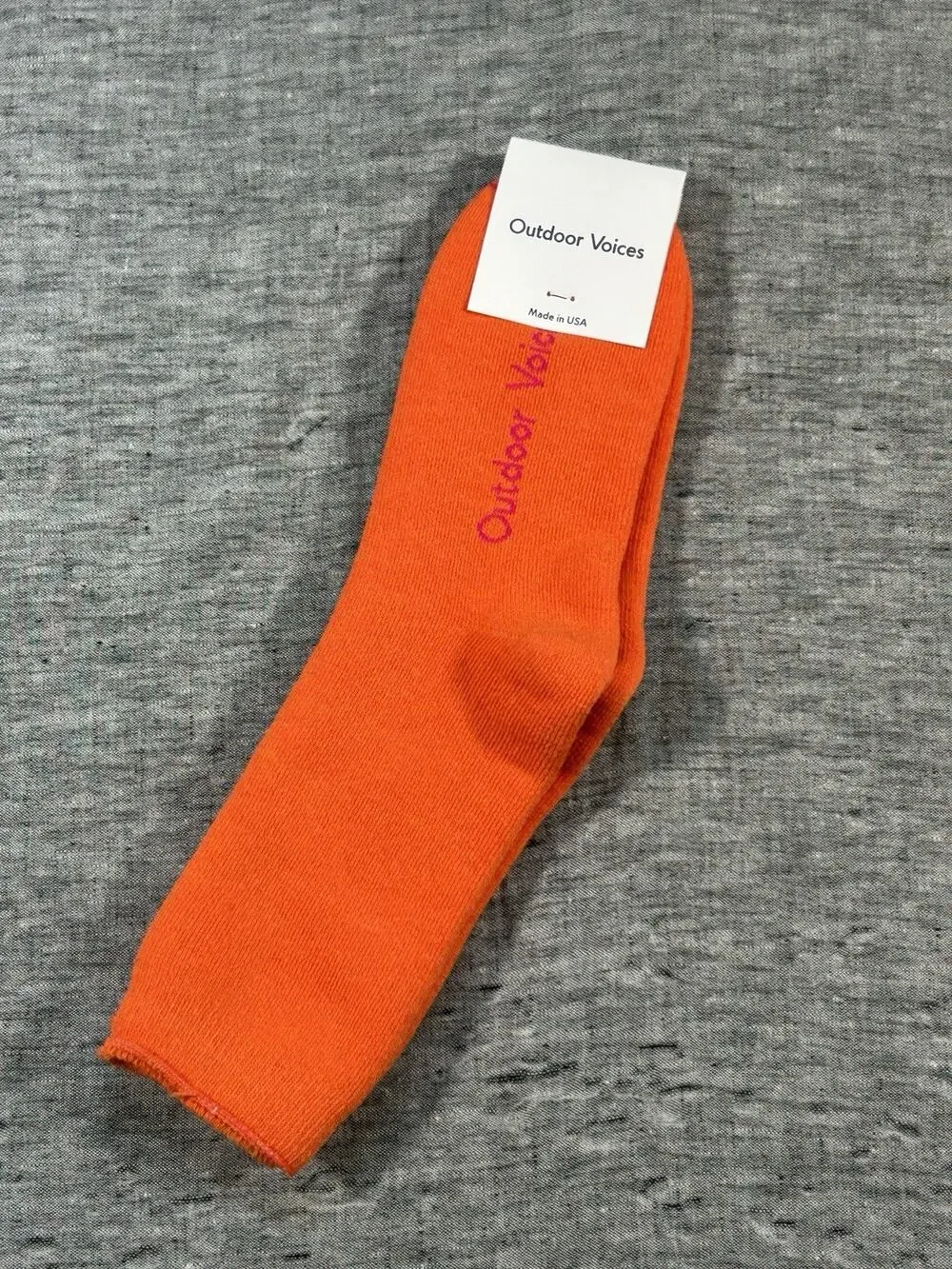 Outdoor Voices Crew Socks S/M Mens 6-8.5 Womens 7-9.5 Orange Made in USA